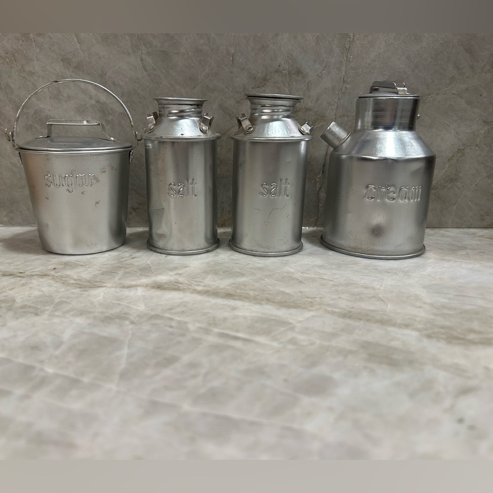 Set of Four Vintage Mini Metal Tins | Retro Storage | Mid Century Kitchen Decor